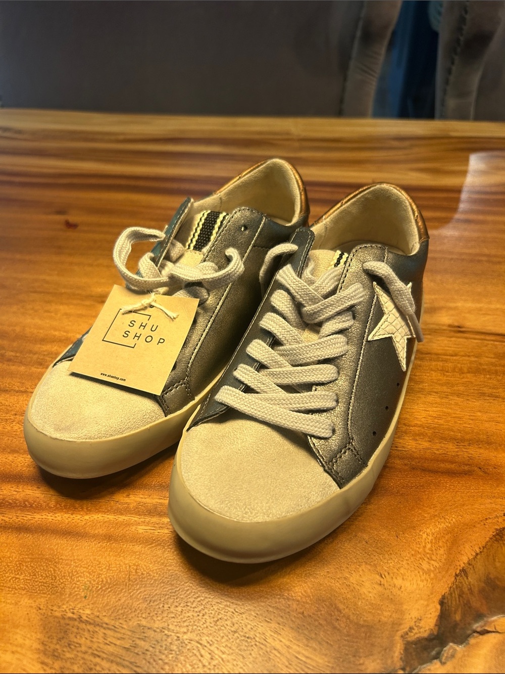 ShuShop Kids Gray Star Sneakers - Gray and White Accents